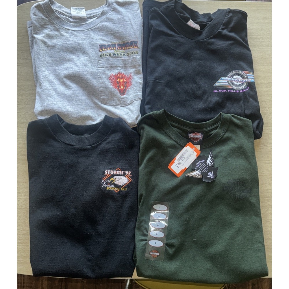 Lot Of 4 Harley Davidson, Sturgis, Bike Week Lg Graphic T shirts Vtg Y2K 1 NWT